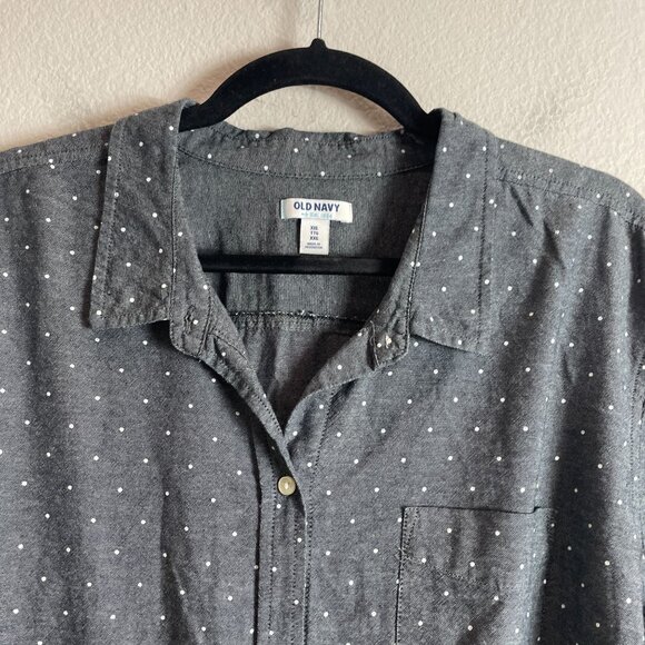 Old Navy Womens Plus XXL Gray Polka Dot Long Sleeve Button Up Shirt Cotton Top - Picture 7 of 8
